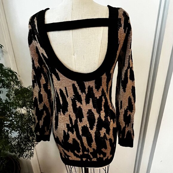 MINKPINK Leopard Print Metallic Mini Sweater Dress Size X-Small - Picture 6 of 8